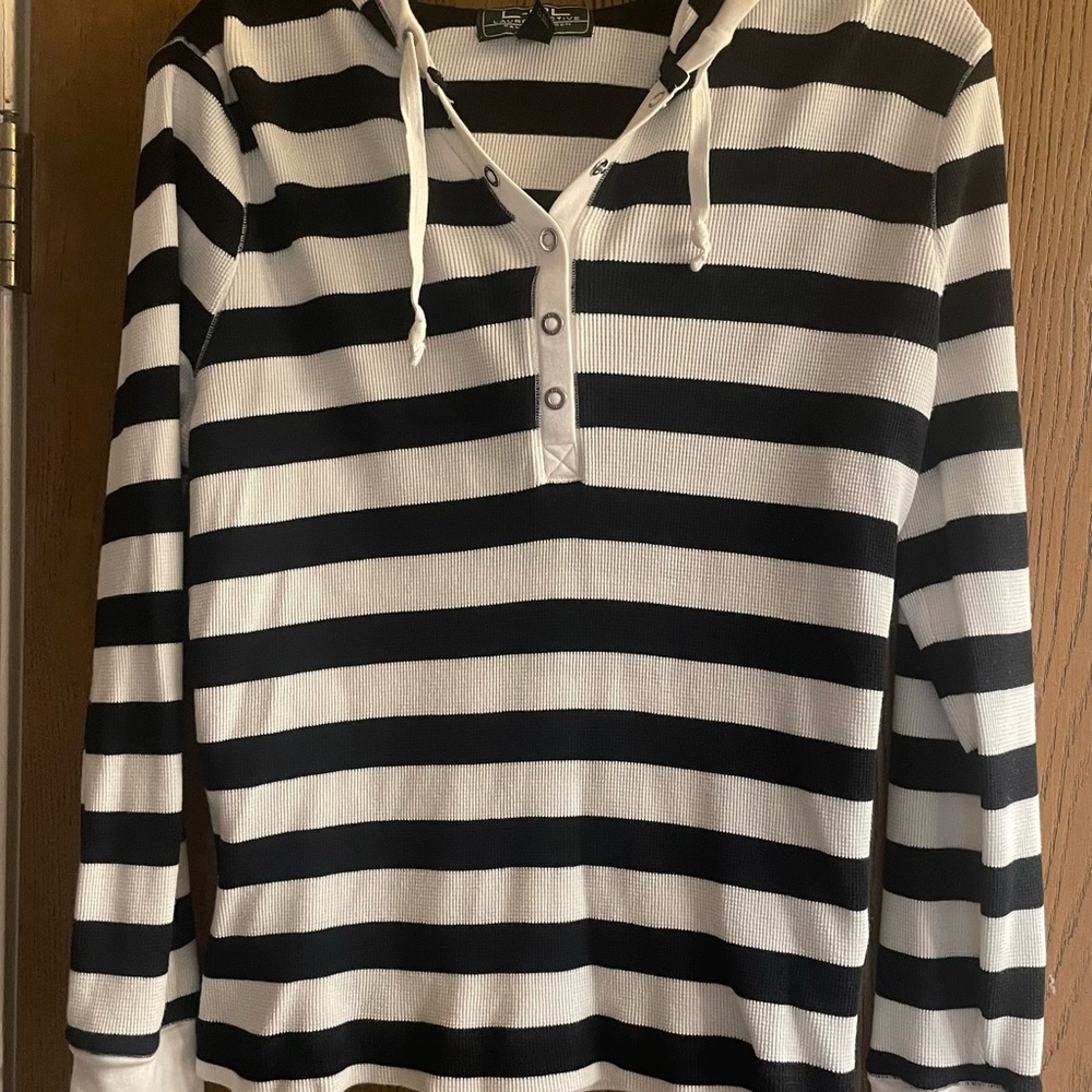 Ralph Lauren Black and White Striped Hoodie